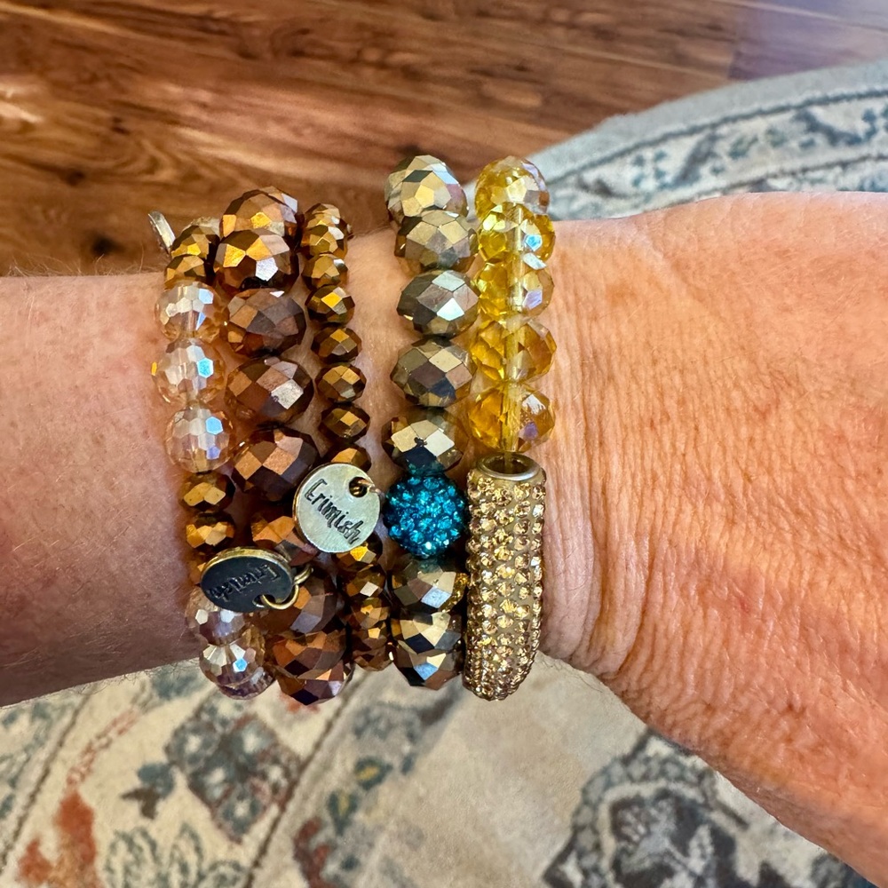 Erimish Amber and Gold Multi-Strand Beaded Bracelet Set